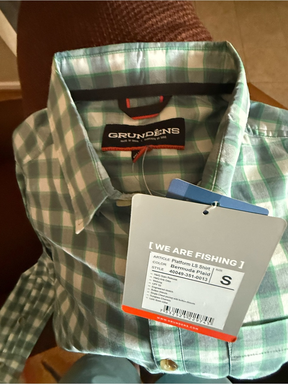 Grundéns Men's Bermuda Plaid Button-Down Shirt - Green/White
